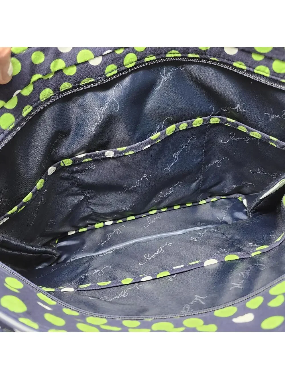 Vera Bradley Blue Green Polka Dot Quilted Tote Bag 11x15